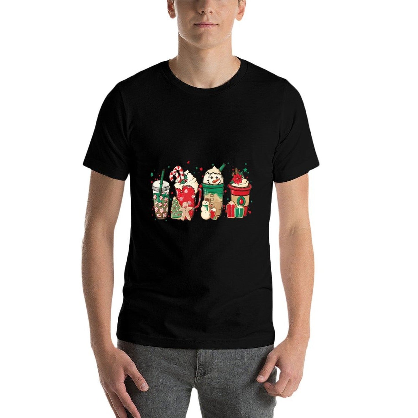 Vintage Santa Christmas Snowman Coffee Latte Mens Womens  Oversized Silhouette T-Shirt