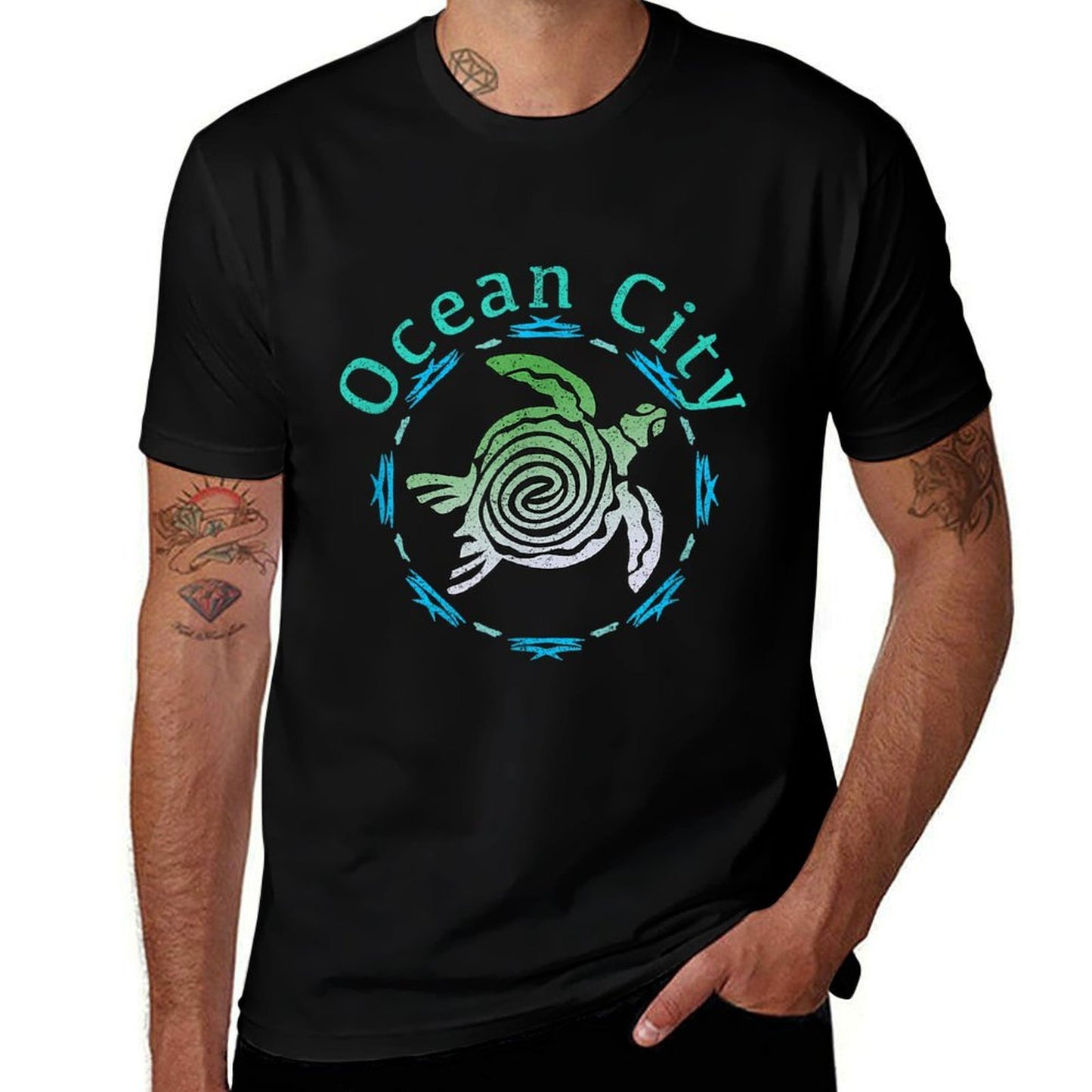 Ocean City Apparel  Vintage Tribal Turtle Gift  Cotton T-Shirt