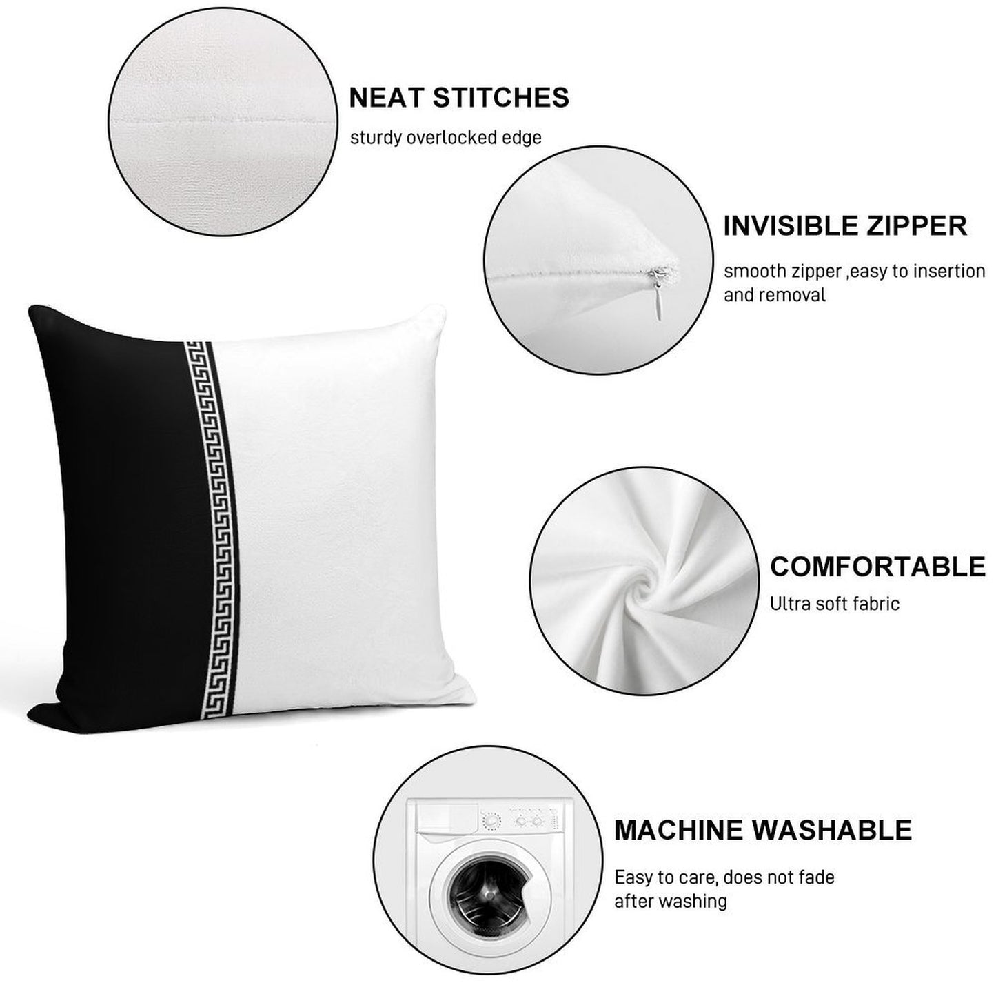 Greek Key Verticle - Black And White Soft Luxury Feel Throw Pillow