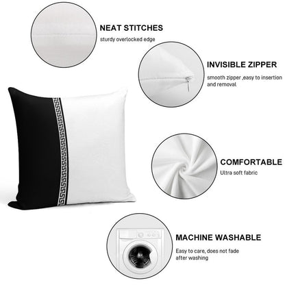 Greek Key Verticle - Black And White Soft Luxury Feel Throw Pillow