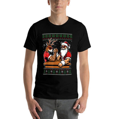 Christmas Santa Arm Wrestling Reindeer Ugly Christmas  Soft T-Shirt