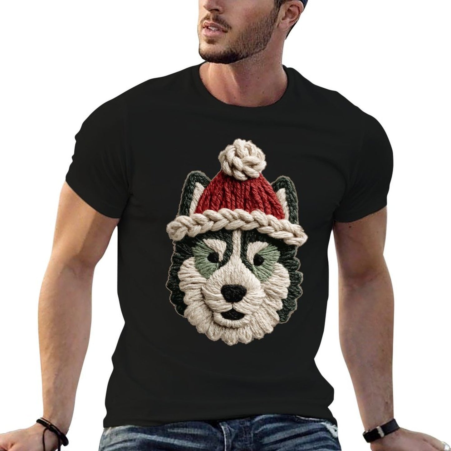 Cute Christmas Husky Dog with Santa Hat Winter Aesthetic  Versatile T-Shirt