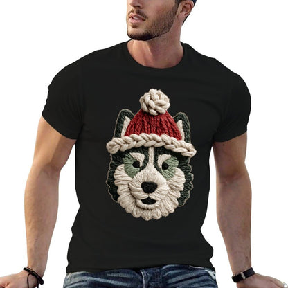Cute Christmas Husky Dog with Santa Hat Winter Aesthetic  Versatile T-Shirt