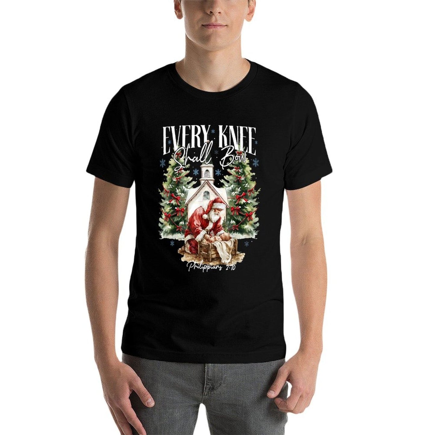 Every Knee Shall Bow Jesus Christian Santa Claus Christmas  Quick-drying T-Shirt