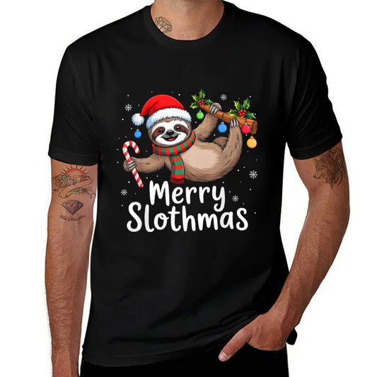 Merry Slothmas Christmas Sloth Santa Hat Xmas Pajamas  Graphic-printed T-Shirt