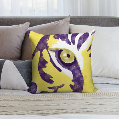 Purple And Gold Watercolor Tiger Artwork Soft Reinforced Edging Throw Pillow
