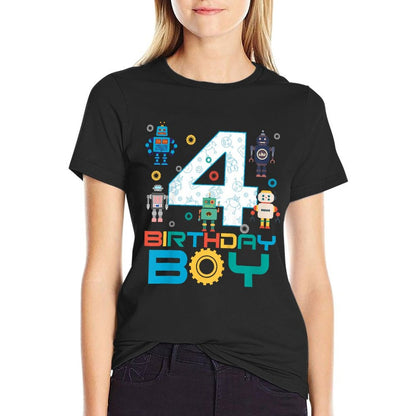 Kids 4th Birthday Robot Boy 4 Years Old Science Robotics  Trendy Pattern T-Shirt