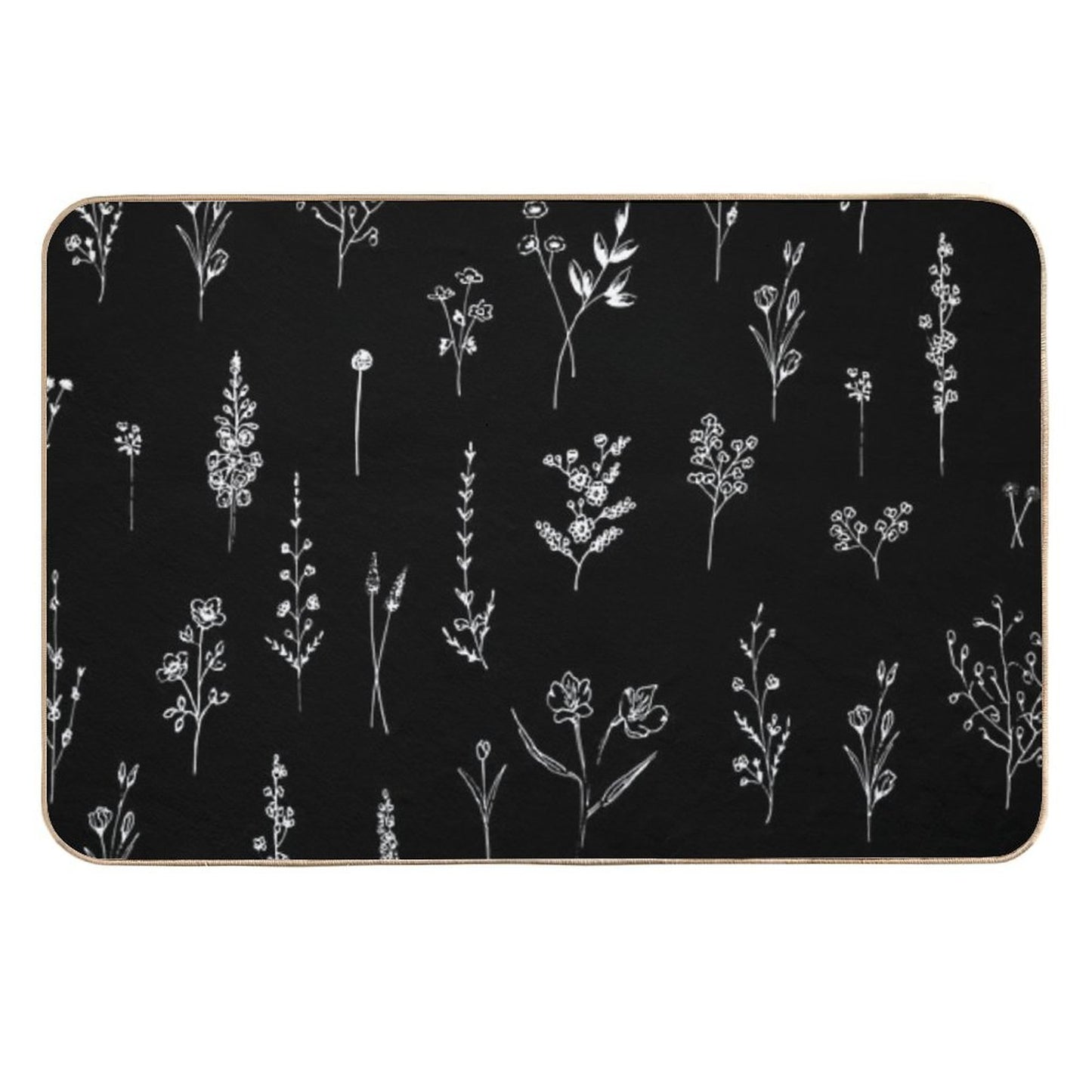 Black Wildflowers Pattern  Fade-Resistant Bath Mat