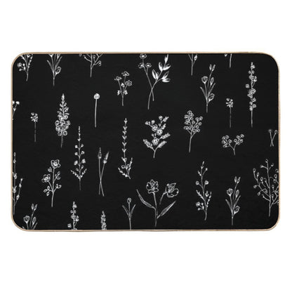 Black Wildflowers Pattern  Fade-Resistant Bath Mat