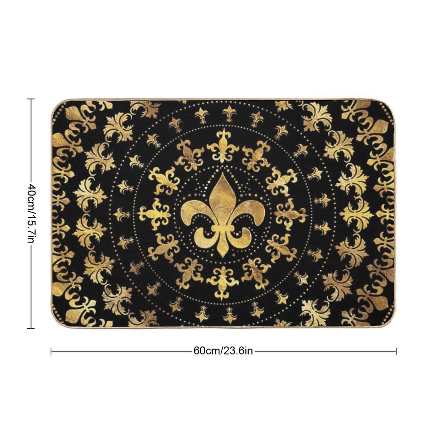 Fleur-de-lis - Circular Ornament - Gold And Black  Anti-Trip Bath Mat