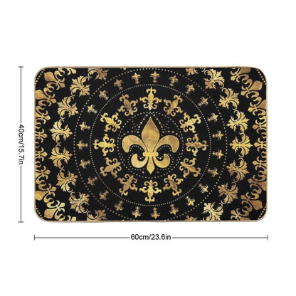 Fleur-de-lis - Circular Ornament - Gold And Black  Anti-Trip Bath Mat