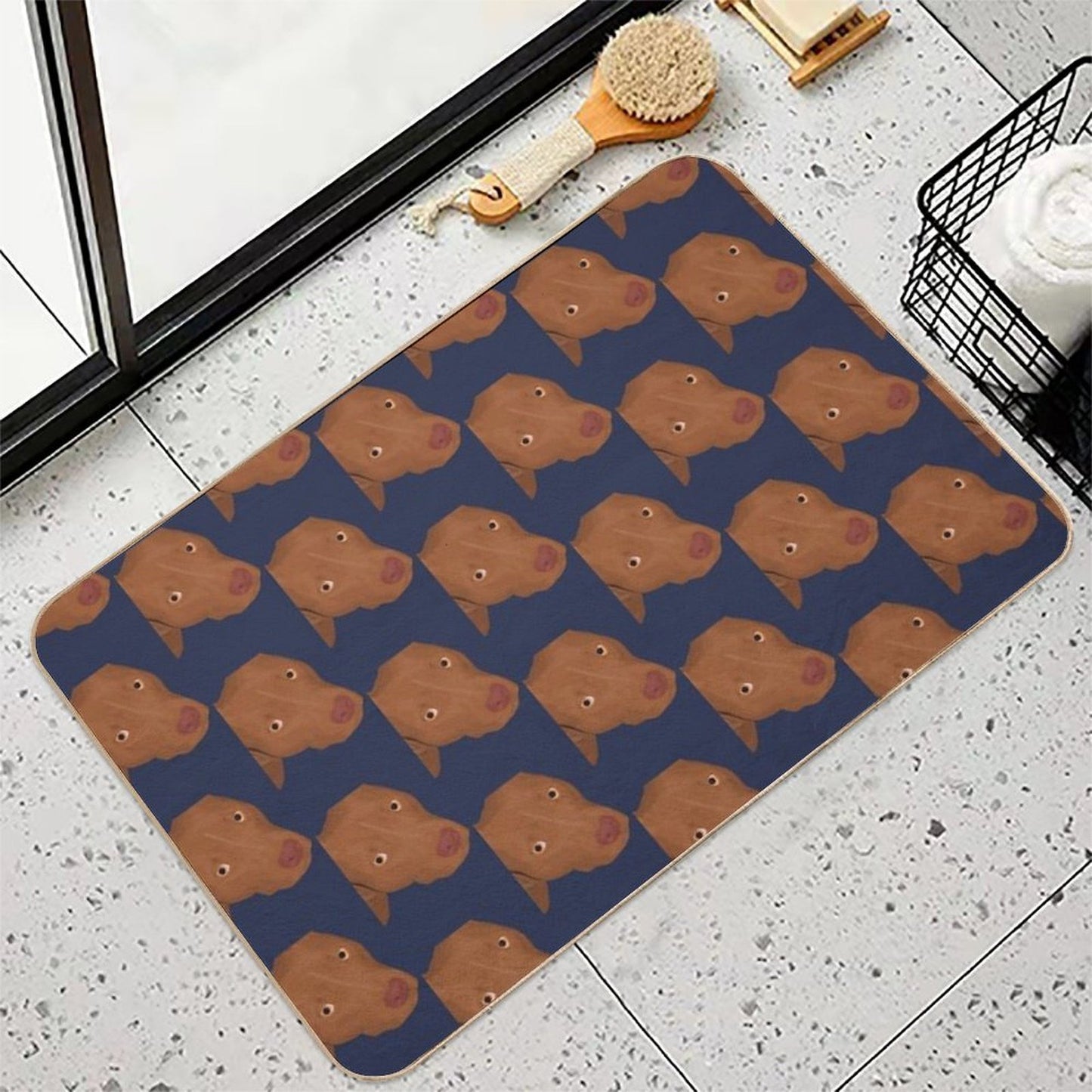 Cute Red Nose Pitbull Portrait - Vector Art  Pet-Safe Bath Mat