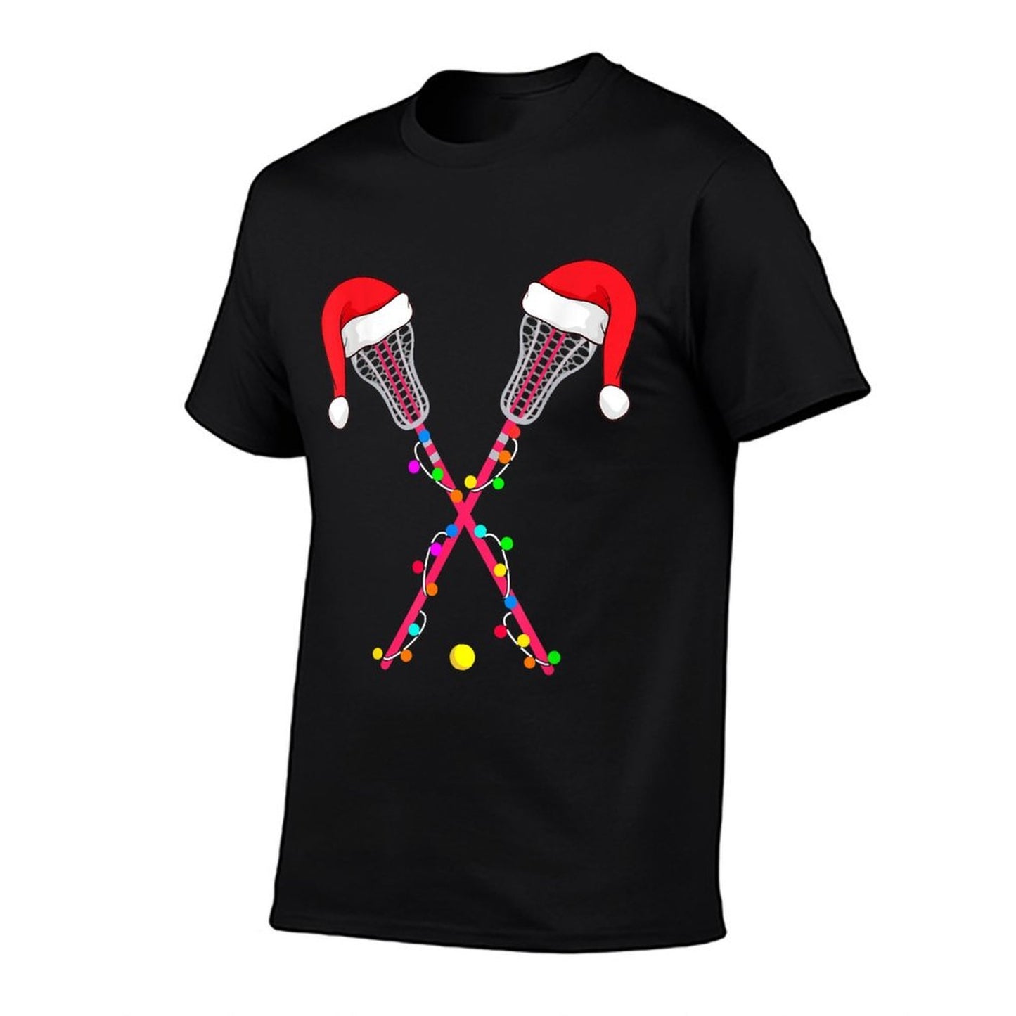 Lacrosse Santa Hat Christmas Lights Funny Sport Xmas Boys  Oversized Silhouette T-Shirt