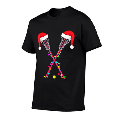 Lacrosse Santa Hat Christmas Lights Funny Sport Xmas Boys  Oversized Silhouette T-Shirt