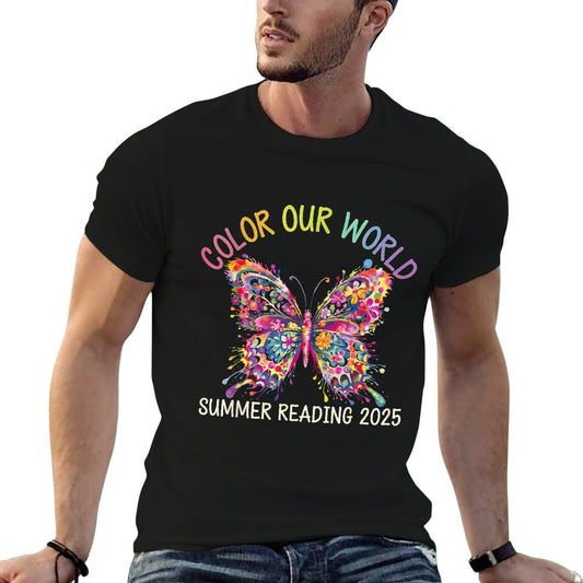 Color Our World Summer Reading Program 2025 Butterfly  Tagless Design T-Shirt