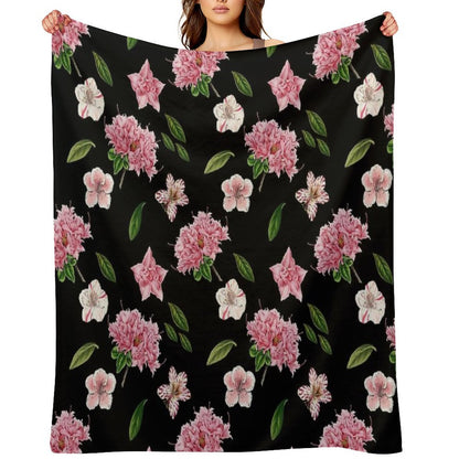 Black And Pink Floral Wrinkle-free Throw Blanket