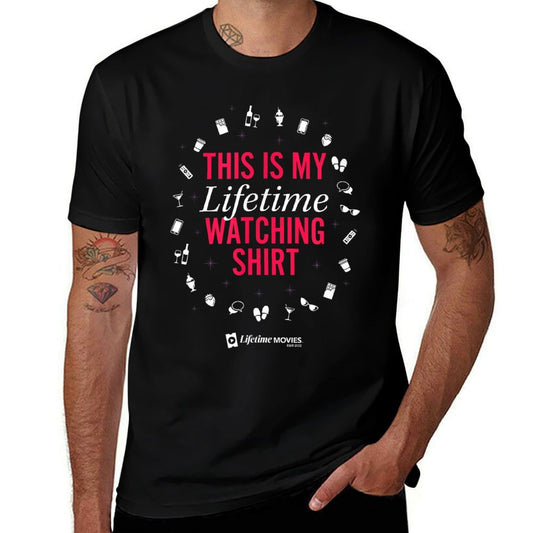A+E This Is My Lifetime Watching Unisex Adults Black Crew Neck  Heathered Texture T-Shirt