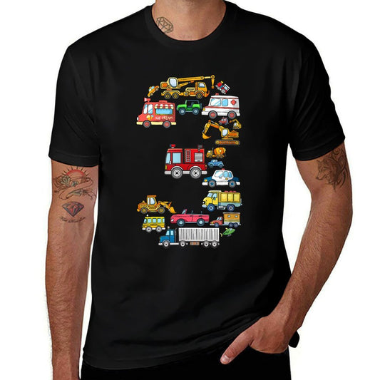 3rd Birthday 3 Year Old Transportation Cars Fire Truck  Polyester Blend T-Shirt