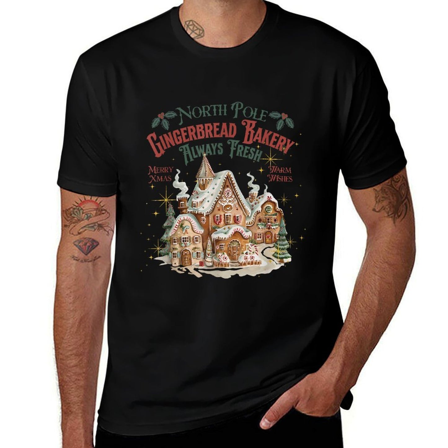 Retro Vintage North Pole Gingerbread Bakery Merry Christmas  Classic T-Shirt