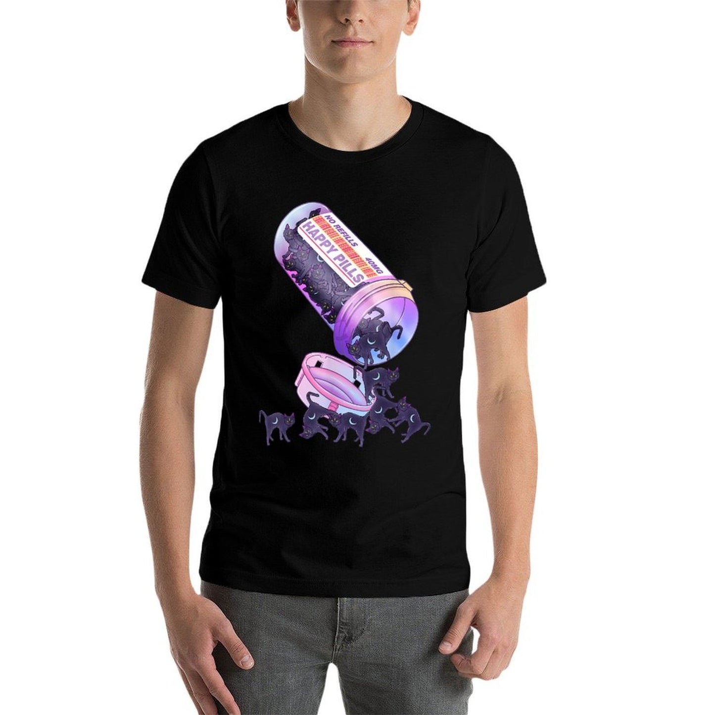 Happy Pills Pastel Goth Kawaii Yami Black Cat Otaku Women  Eco-friendly Material T-Shirt