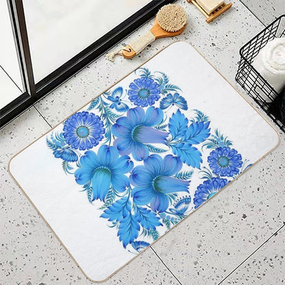 Blue Harmony – Petrykivka Floral Art  Easy To Clean Bath Mat