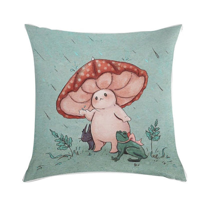 Mushroom Umbrella on A Rainy Day Soft Easy Maintenance Throw Pillow