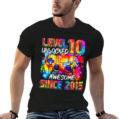 Level 10 Unlocked Awesome Since 2015 10th Birthday Gaming  Easy-care T-Shirt