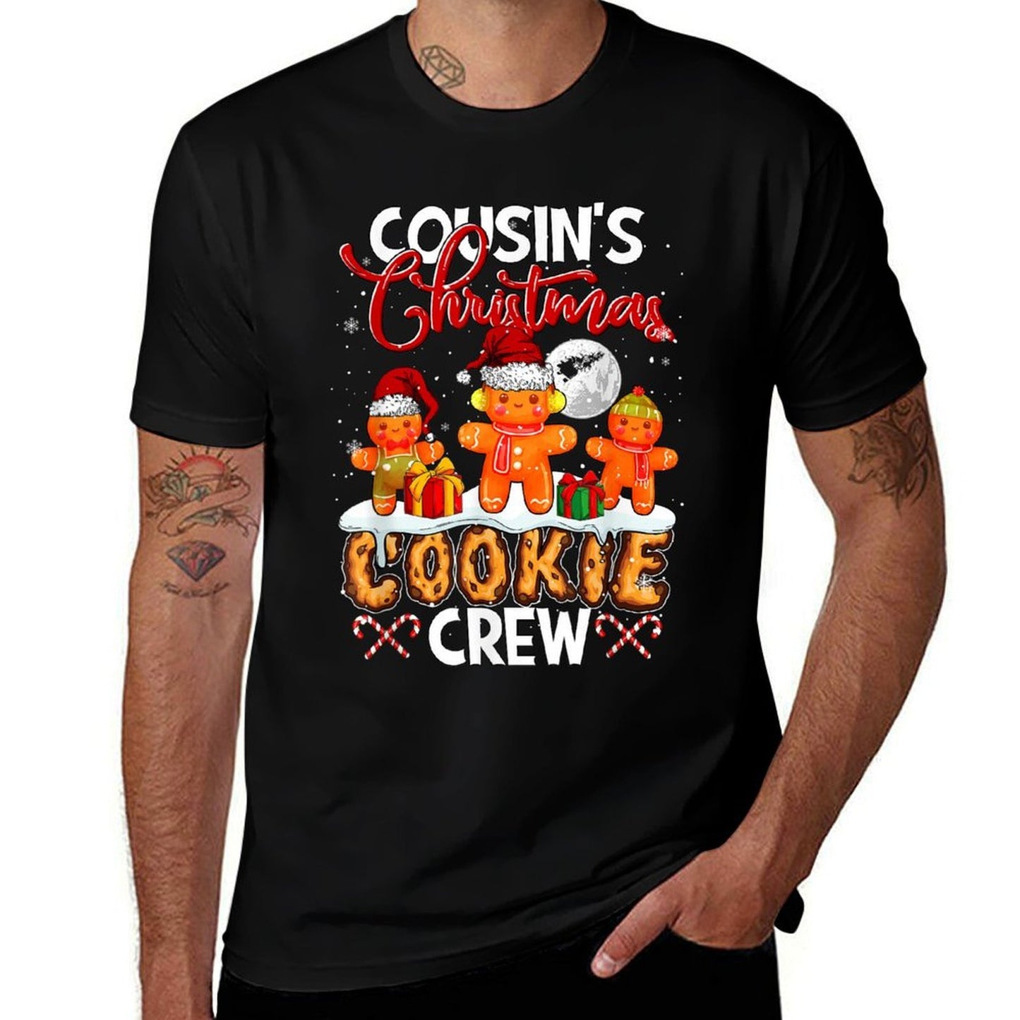 Cousins Christmas Cookie Crew Three Santa Gingerbread Baker  Stretchy T-Shirt
