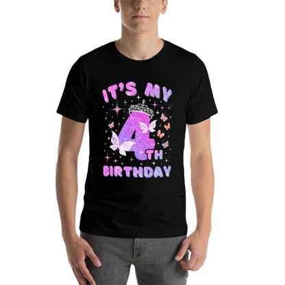 Kids 4 Year Old Princess Butterfly Its My 4th Birthday Girls Premium  Graphic-printed T-Shirt
