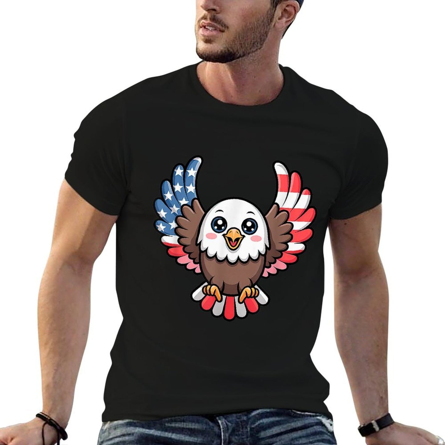 Cute Bald Eagle Kawaii USA Wings 4th of July Kids  Oversized Silhouette T-Shirt