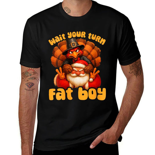 Womens Wait Your Turn Fat Boy Turkey Santa Thanksgiving Christmas  Classic T-Shirt