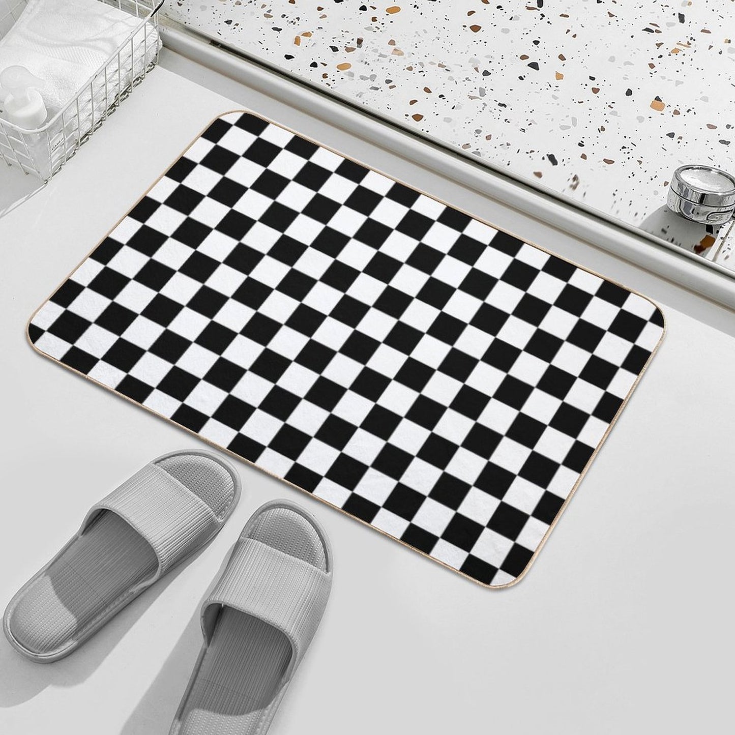 Black And White Checkerboard Pattern  Non-Slip Bath Mat