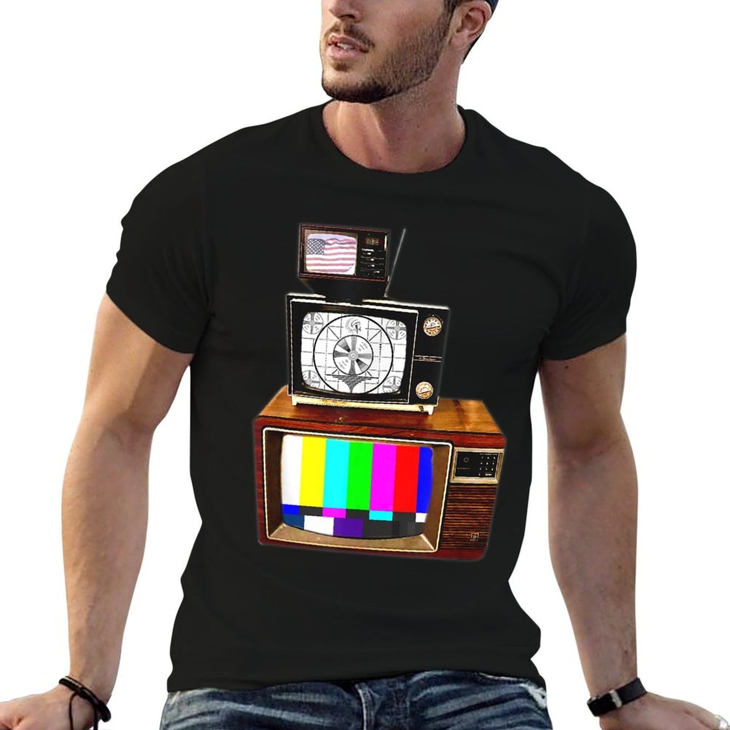 Vintage Television Tube TV Sign Off Screen Old School Retro  Graphic-printed T-Shirt