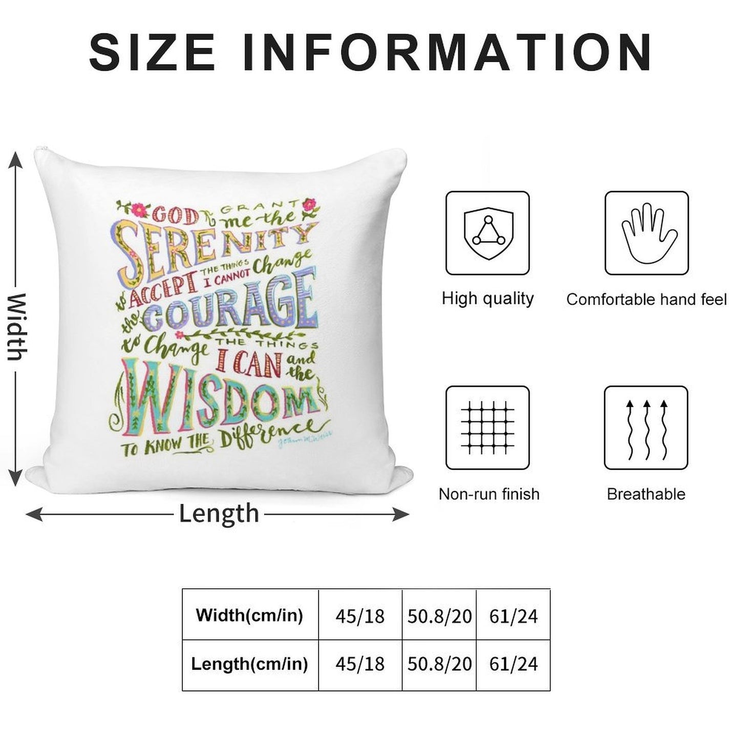 Serenity Prayer Hand Lettered Soft Skin-Friendly Throw Pillow