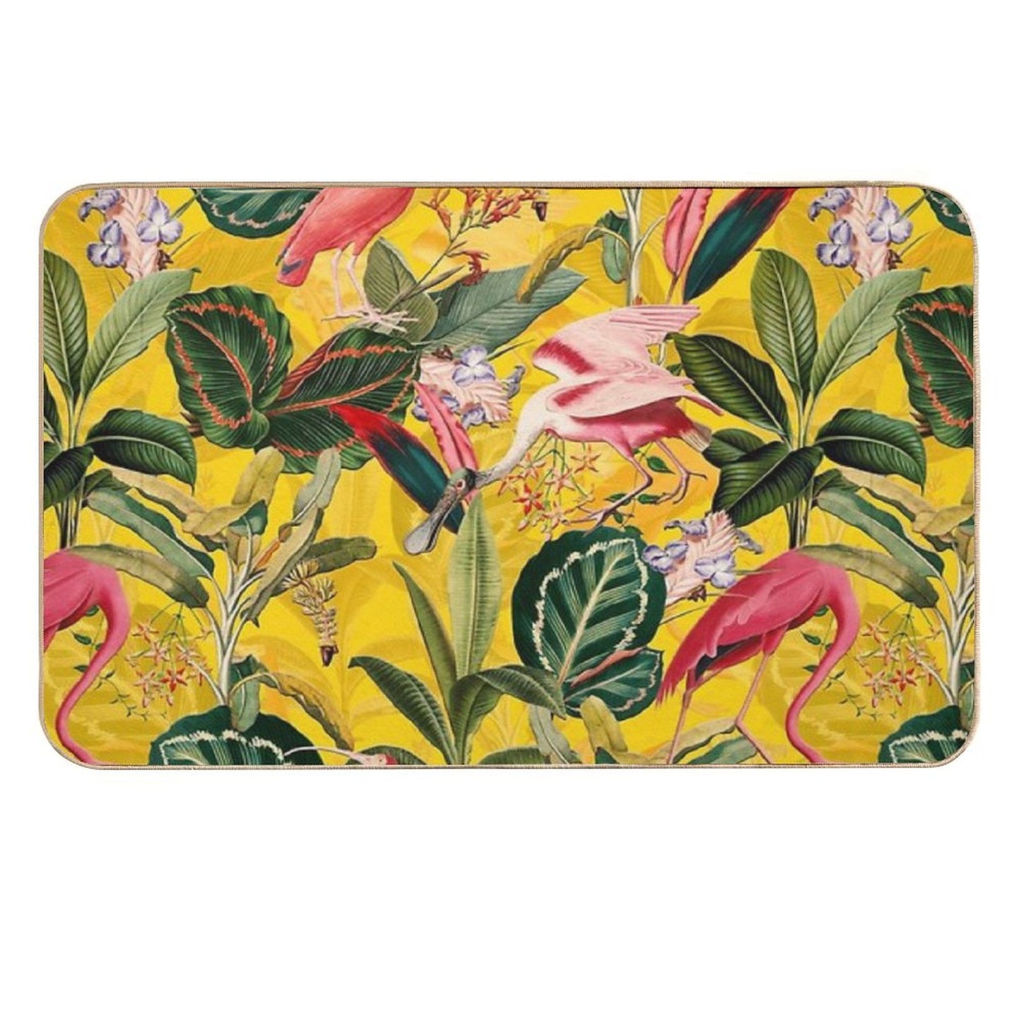 Vintage Yellow Tropical Bird Jungle Botanical Garden Nightgarden  Long-Lasting Bath Mat