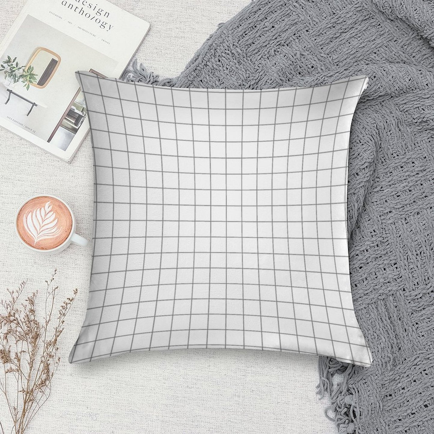 Grid White Gray Soft Decorative Cover Throw Pillow