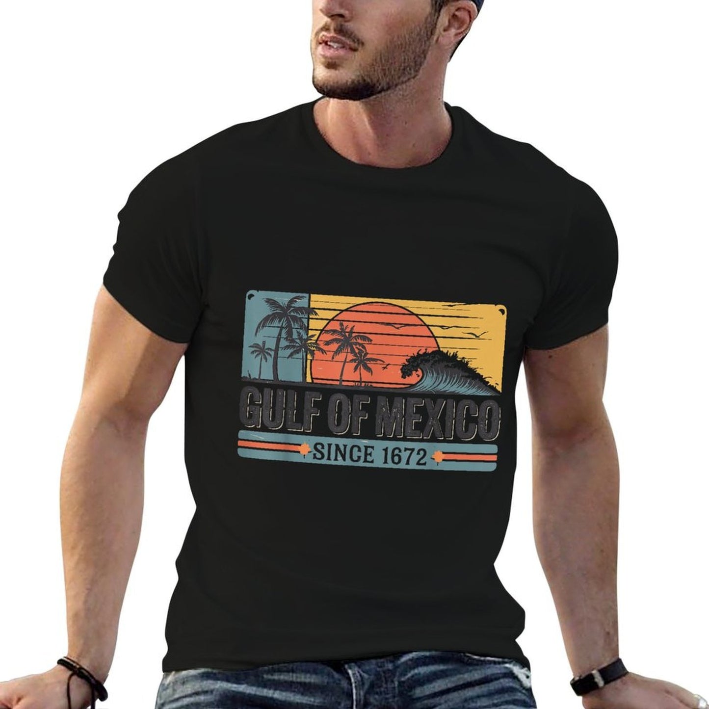 Gulf of Mexico Since 1672 Retro Vintage Beach  Cotton T-Shirt