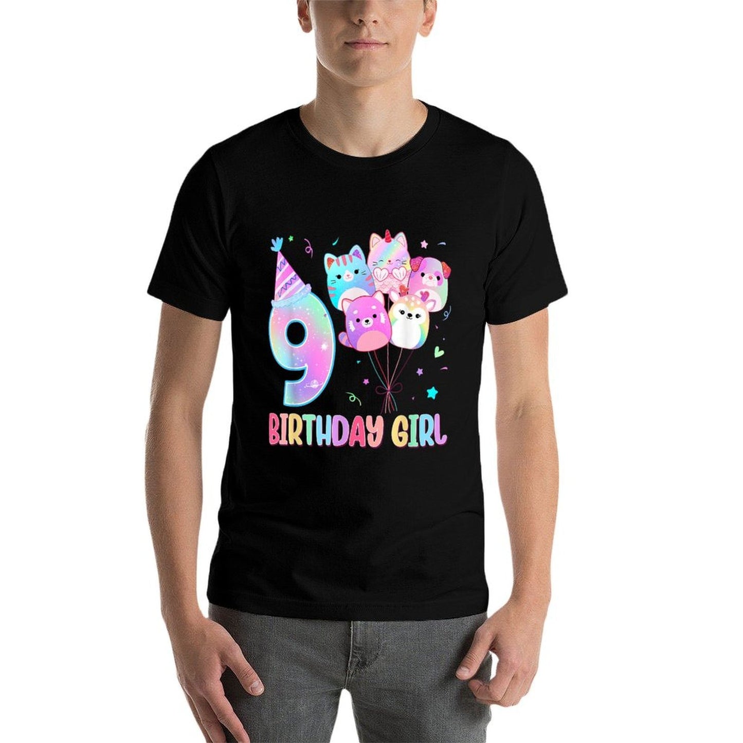 Birthday Girl 9th Birthday Squish Squad Mallow Girls Comfortable T-Shirt