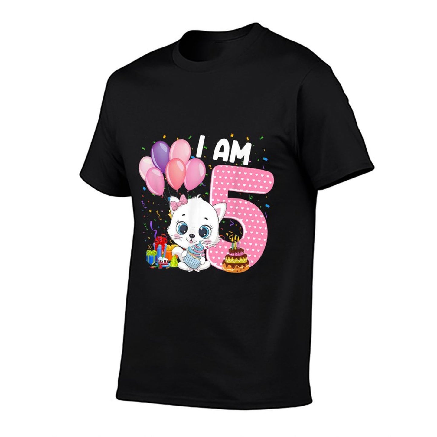 5 Years Old 5th Birthday Gift Kitty Girl Loves Cute Meow Cat  Lightweight T-Shirt