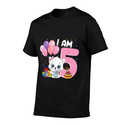 5 Years Old 5th Birthday Gift Kitty Girl Loves Cute Meow Cat  Lightweight T-Shirt