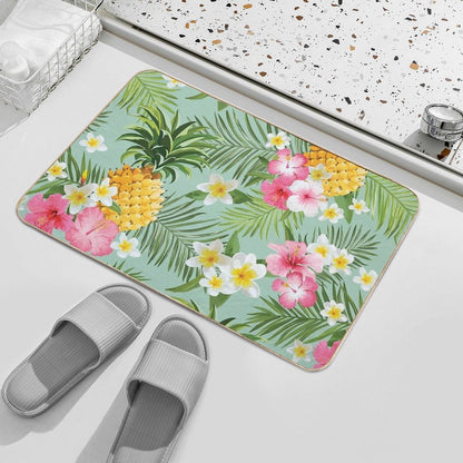 Hawaiian Pineapple And Tropical Flowers  Repositionable Bath Mat