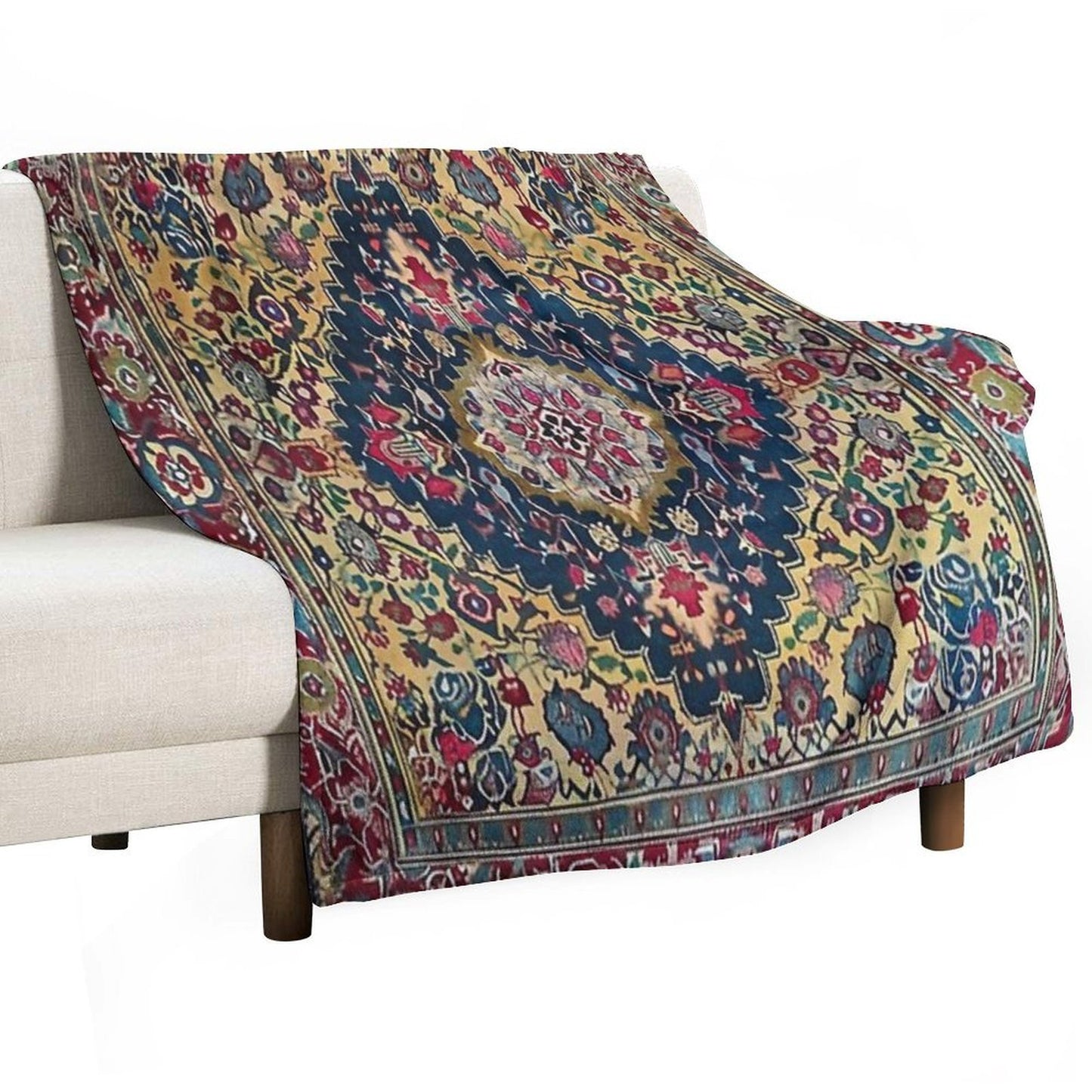 Vintage Antique Persian Carpet Flowery Sustainable Throw Blanket