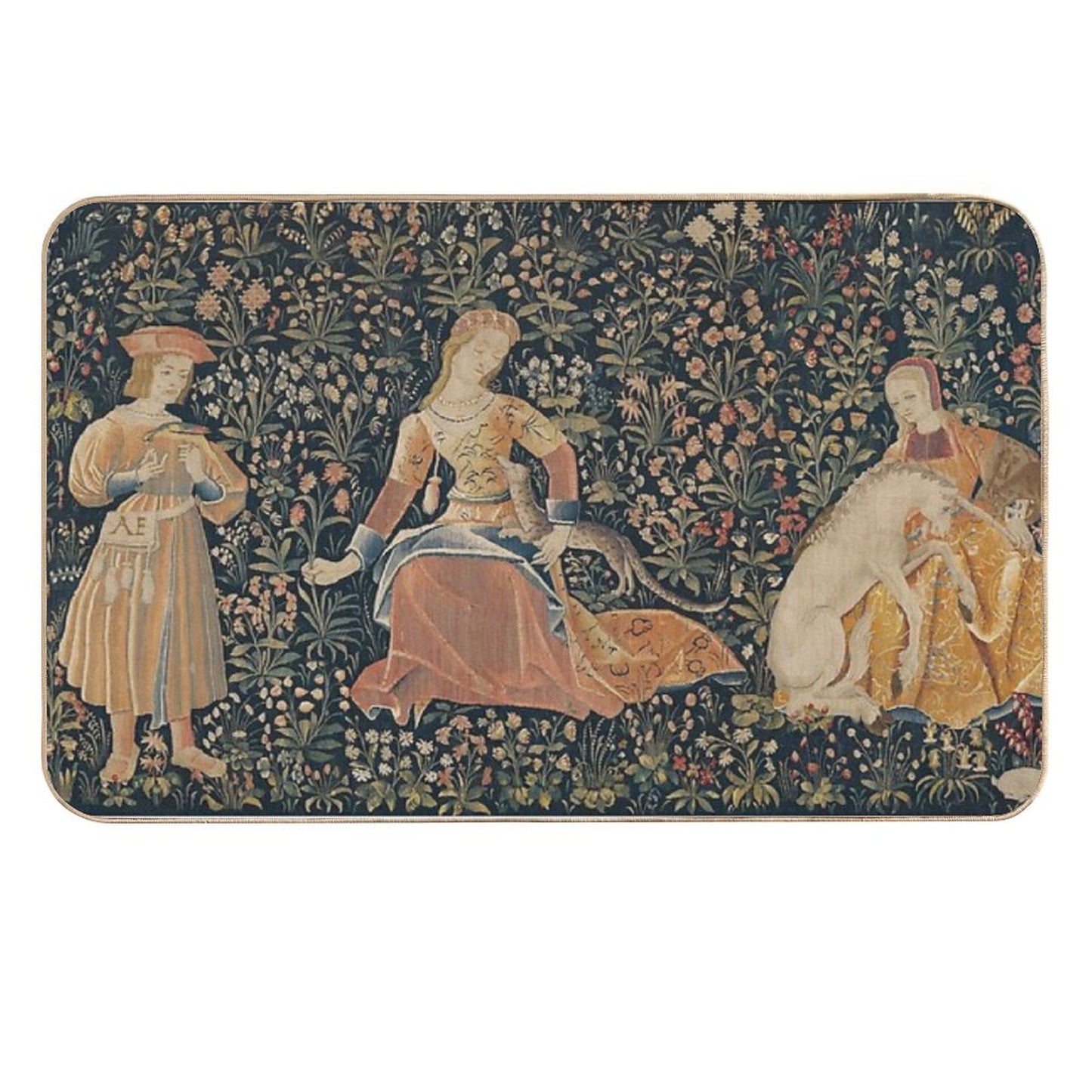 Medieval Unicorn Floral Tapestry  Pet-Safe Bath Mat