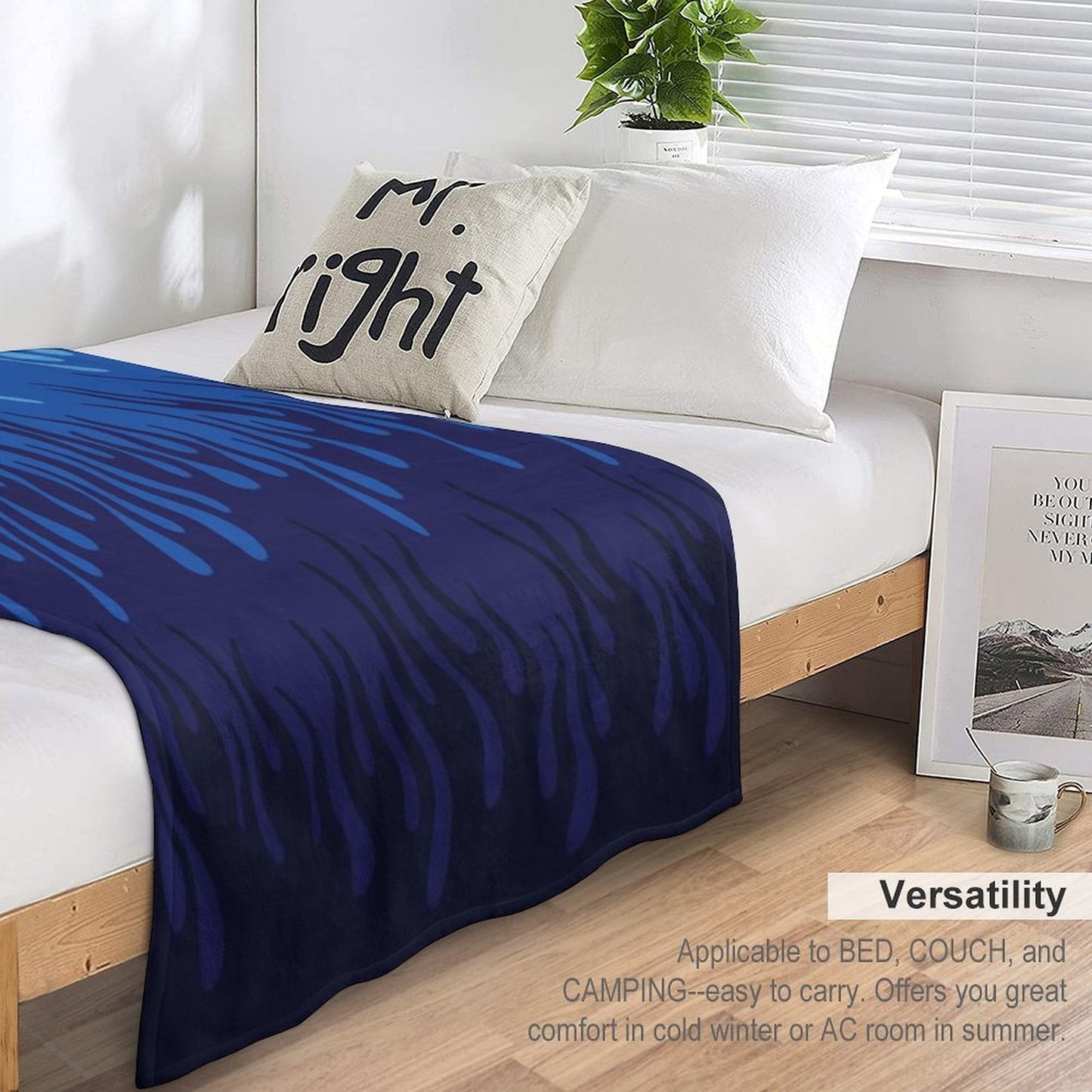 Blue Fire Flame Print Design Durable Throw Blanket