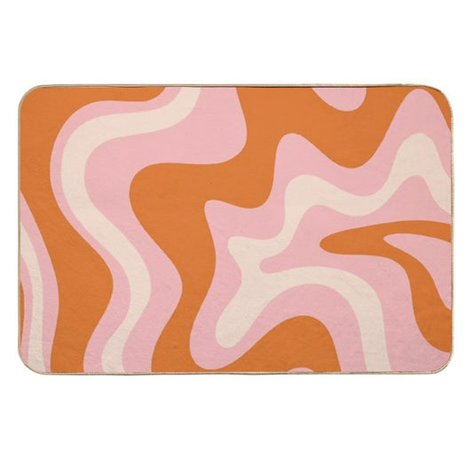Liquid Swirl Retro Modern Abstract Pattern in Orange Pink Cream  Non-Slip Bath Mat