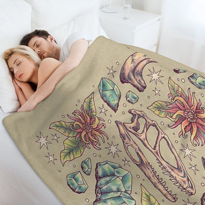 Deinonychus Dreams  Dinosaur Botanical Art Gift-ready Throw Blanket