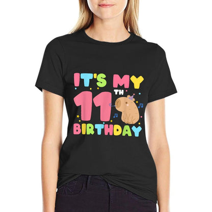 It's My 11th Birthday Capybara 11 Years Old Capy Birthday  Polyester Blend T-Shirt