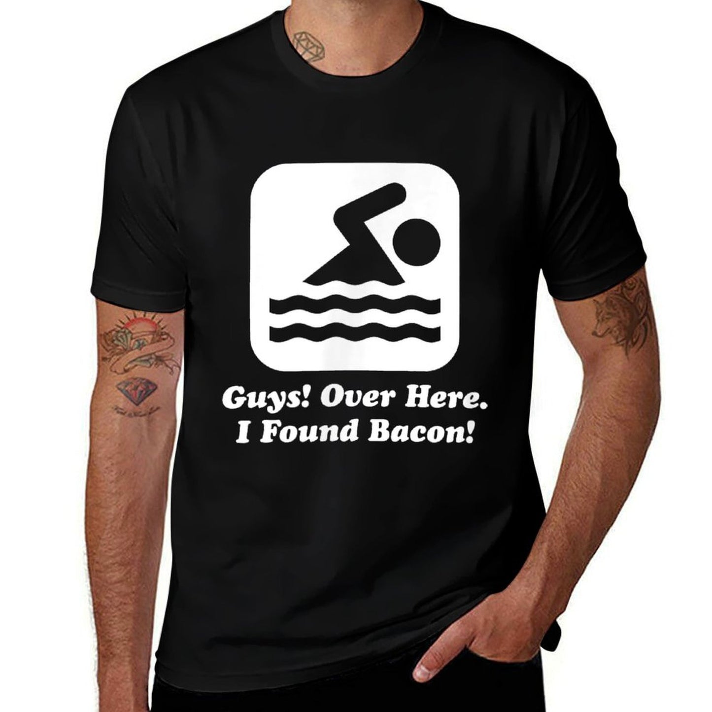 Funny Swimmer Over Here I Found Bacon  Breathable T-Shirt