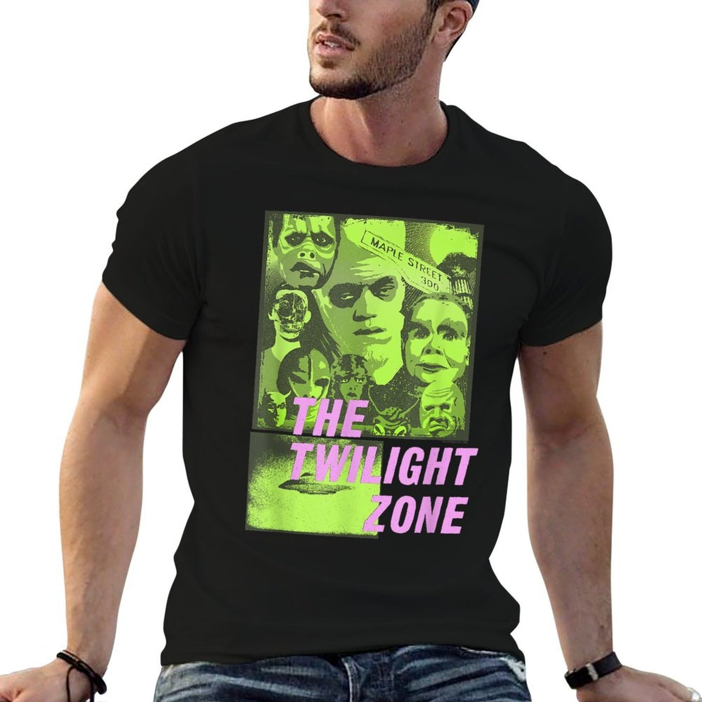 The Twilight Zone Pop Art Color Collage Retro TV Show  Heathered Texture T-Shirt
