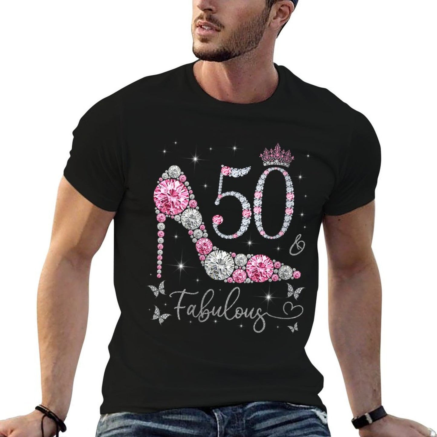 Womens 50 & Fabulous 50 Years Old And Fabulous 50th Birthday  Ribbed Collar T-Shirt